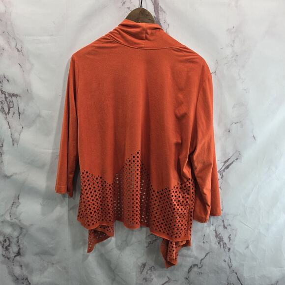 Chicos Cardigan Womens Large Orange Suede Perforated Topper Ruana Stretch - Picture 6 of 13